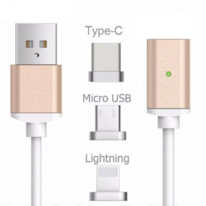 Magneettinen Latausjohto USB-C / Micro USB / Lightning Kultainen