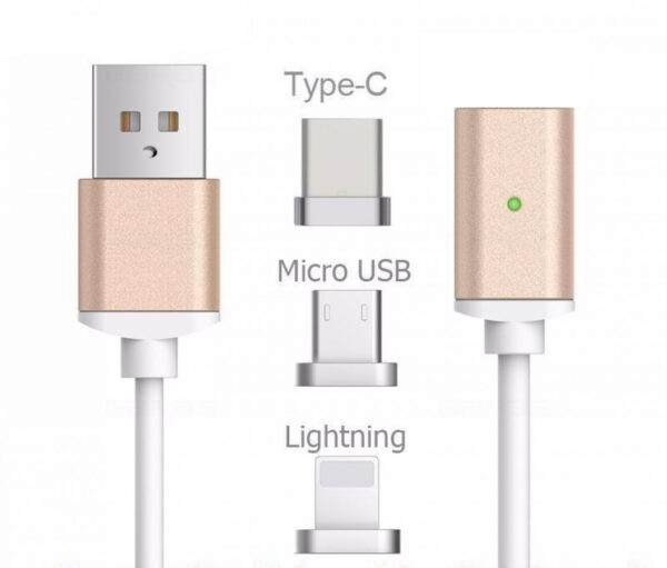 Magneettinen Latausjohto USB-C / Micro USB / Lightning Kultainen