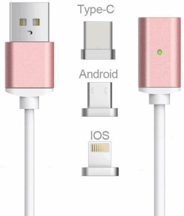 Magneettinen Latausjohto USB-C / Micro USB / Lightning Ruusukulta